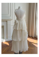 White Halter 3D Floral Tiered Bud Maxi Dress