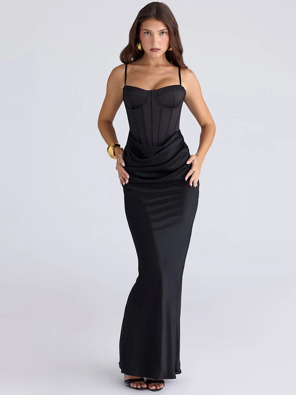 black corset dress with straps Denisse Black Corset Maxi Dress