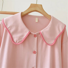 Cotton Doll Collar Shirt And Pants Pajama Sets