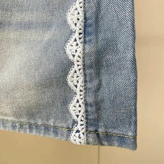 Lace Trim Denim Mini Skirt