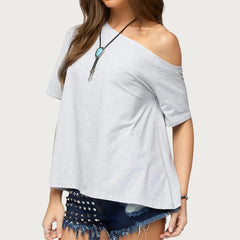 Off Shoulder Short Sleeve Distressed Tee