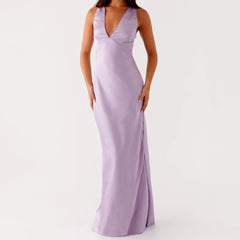 Purple Satin Halter Maxi Dress