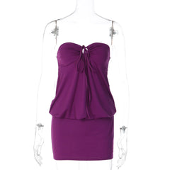 Purple Strapless Tie Up Mini Dress