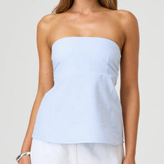 Strapless Peplum Back Tie Up Bandeau Top