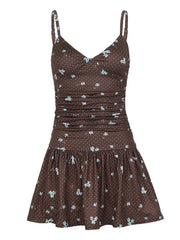 Brown Polka Dot Printed Slip Mini Dress