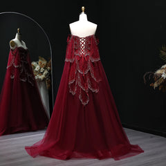 Off-Shoulder Tulle Sequin Flower Petal Embroidered Gown