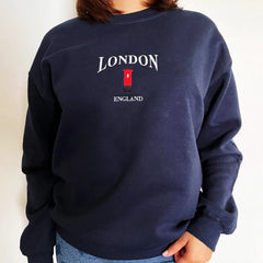 Women's London embroidered sweatshirt with a telephone booth.