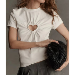 Short Sleeve Heart Cut Out Crop Top