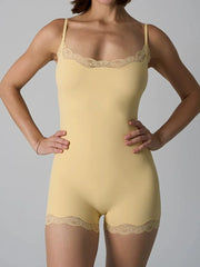 Lace Trim Elasticity Adjustable Strap Lounge Onesie