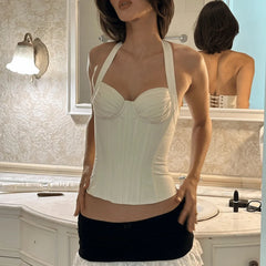 Corset Back Lace Up Halter Top