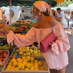 Plaid Off Shoulder Tops And Ruffle Shorts Set