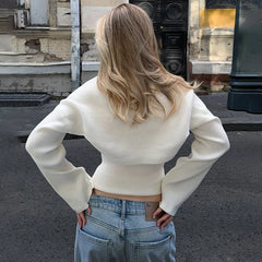 Ribbed Knit Turtleneck Cutout Shoulder  Vest Long-Sleeved Shawl 2-Piece Set Top
