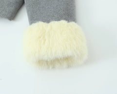 Grey Button Up Fur Trim Collar Crop Jacket And Shorts Set