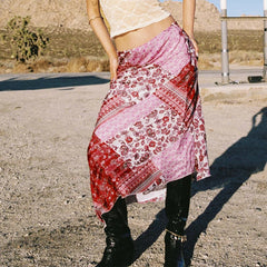 Floral Asymmetrical Low Rise Midi Skirt