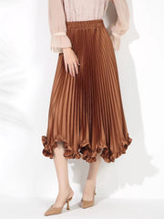 Satin Pleated Ruffles Midi Skirt Free From Label