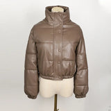 Faux Leather Puffer Short Jacket