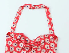 Red Daisy Floral Print Halter Mini Dress