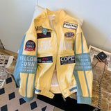 Yellow Letter Graphic Biker Jacket