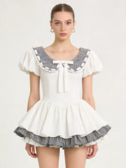 Peter Pan Collar Polka Dot Bow Flared Mini Dress