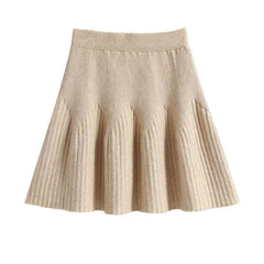 Solid A-line Knitted Pleated Mini Skirt Free From Label