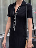 Knit Short Sleeve Collar Maxi Dress
