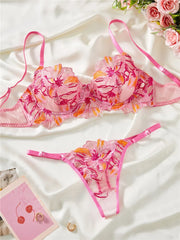 Pink Foliage Mesh Lingerie Set