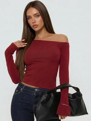Off-Shoulder Long Sleeve Side Button Top