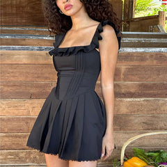 Black Corset Square Neck Frill Strap Mini Dress Free From Label