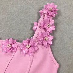 Pink Flower Strap Applique A-line Mini Dress