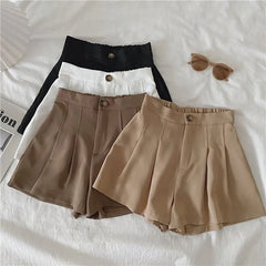 Pleated Elastic Waist High Waist Shorts For Women