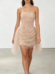Strapless Draped Mesh Mini Dress