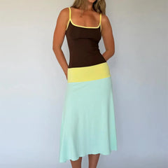 Contrast Color Strappy Solid Midi Dress