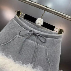 Grey Drawstring Frill Tulle Trim Mini Skirt Free From Label