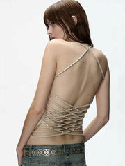 Backless Criss-Cross Strappy Detail Crop Top