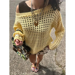 Off Shoulder Crochet Hollow Out Sweater
