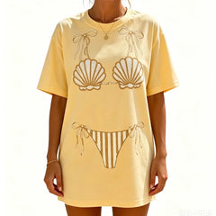 Bikini Print White Graphic T-shirt