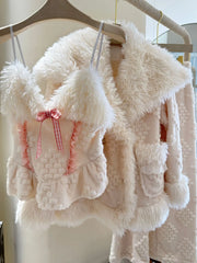 White Fur Plush 3 Piece Pajama Set