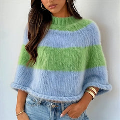 Colour Block Striped Knit Poncho Top