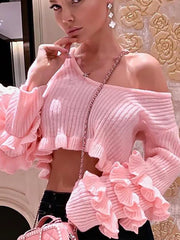 Pink Ruffles Knit Crop Top - Free From Label