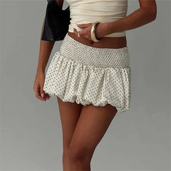 White Polka Dot Print Mini Bubble Skirt