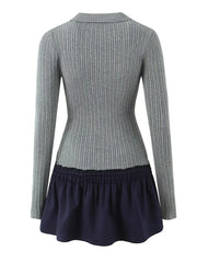 Ribbed Long Sleeve Elastic Waist Patchwork Mini Dress
