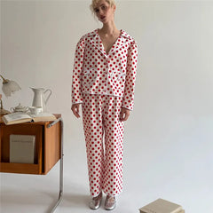 Red Heart Print Shirt And Pants Pajama Set