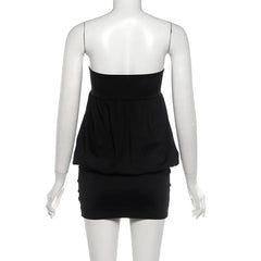 Black Hollow Out Strapless  Mini Dress