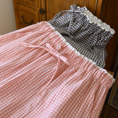 Cotton Plaid Wide Leg Pants