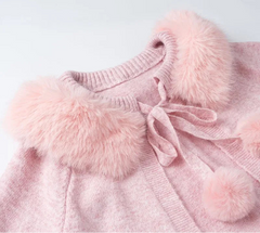 Faux Fur Tie Up Cloak Cape
