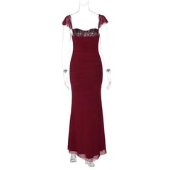 Mesh Sleeveless Ruched Maxi Dress