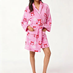 Christmas Fuzzy Fleece Short Robes with Belt Pockets