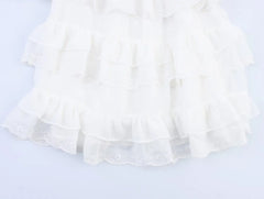 White Layered Ruffle Sling Short Dress