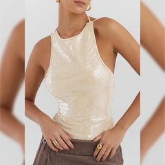 Beige Sequin Tank Top - Free From Label