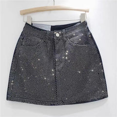 Denim Rhinestone Mini Skirt Free From Label